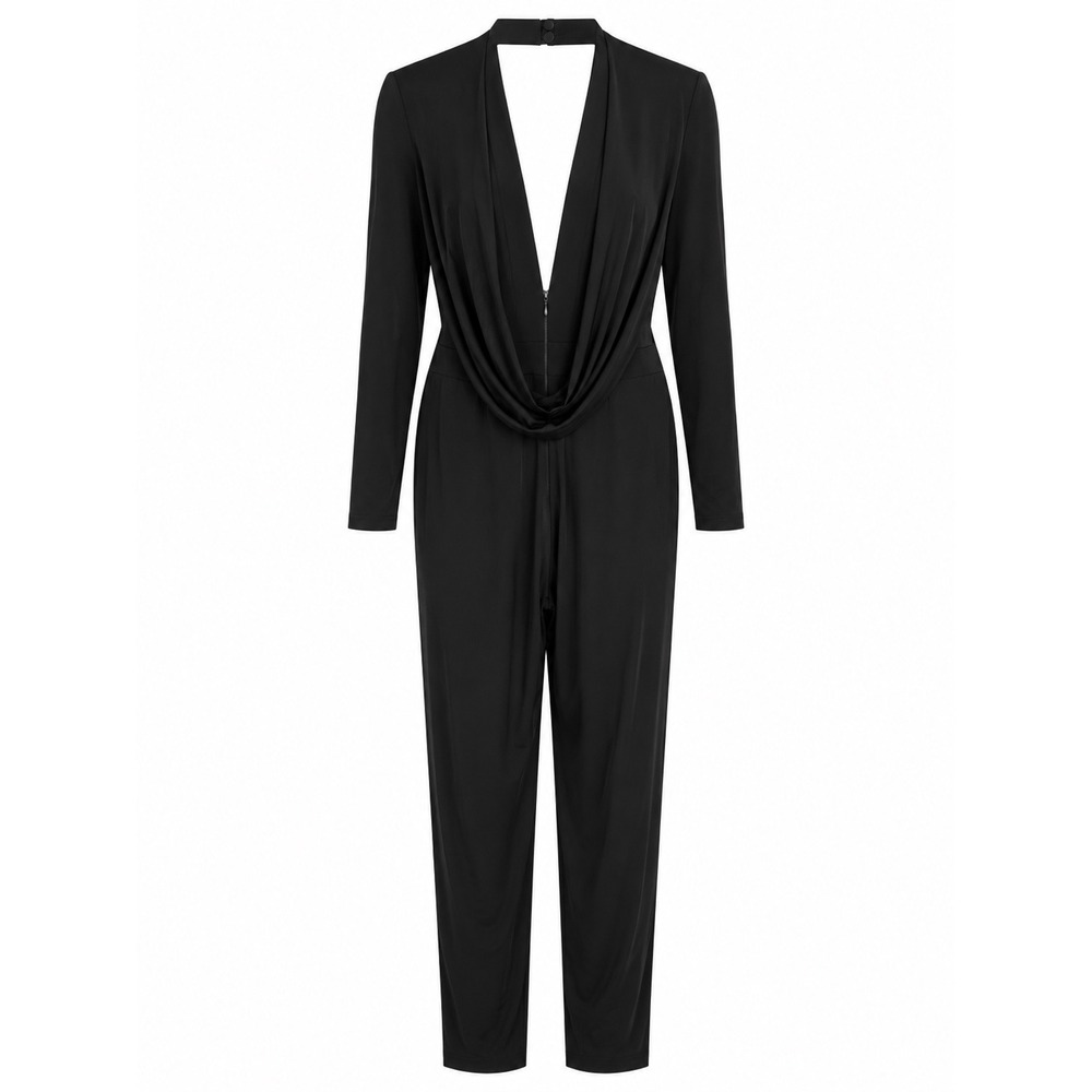 Michelle Mason Black Plunge Open Back Draped Jumpsuit Sz 4 Luxury Designer Rare - Picture 2 of 8
